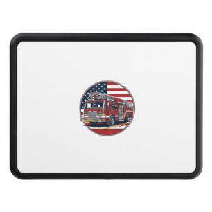 Vintage Fire Truck American Flag Circle Vector Shi Hitch Cover