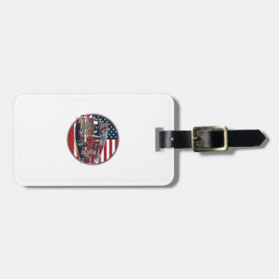 Vintage Fire Truck American Flag Circle Vector Shi Luggage Tag