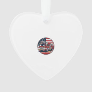 Vintage Fire Truck American Flag Circle Vector Shi Ornament