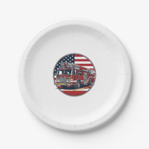 Vintage Fire Truck American Flag Circle Vector Shi Paper Plates