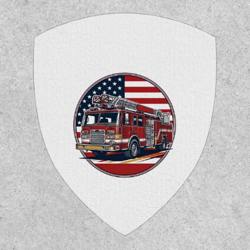 Vintage Fire Truck American Flag Circle Vector Shi Patch