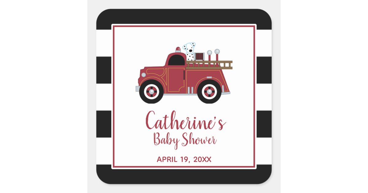 Vintage Fire Truck Baby Shower Sticker Zazzle Com