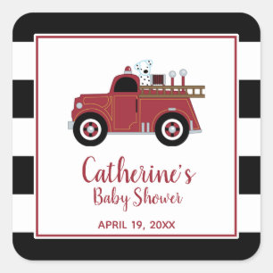Vintage Fire Truck Baby Shower Sticker