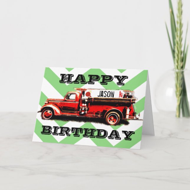 Vintage Fire Truck Birthday Card (Front)