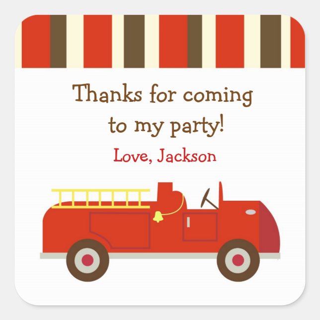 Vintage Fire truck Birthday Favor Sticker label (Front)