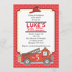 Vintage Fire Truck Birthday Party Invitation