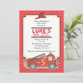 Vintage Fire Truck Birthday Party Invitation (Standing Front)