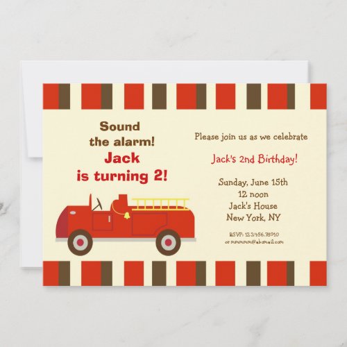 Vintage Fire Truck Birthday Party Invitations