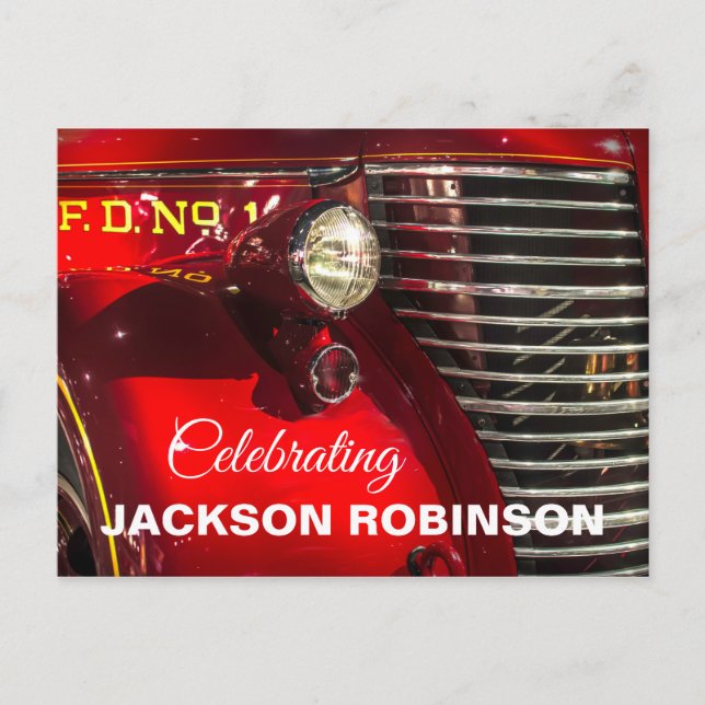 Vintage Fire Truck Celebration of Life Postcard (Front)