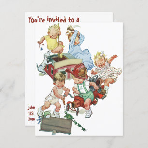 Vintage Fire Truck Child Birthday Party Invitation