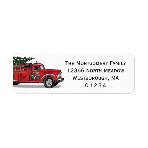 Vintage Fire Truck Christmas Tree Return Address Label