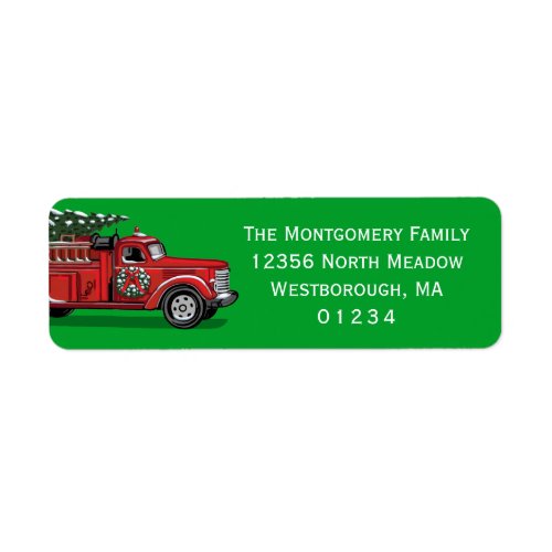 Vintage Fire Truck Green Christmas Tree Address Label