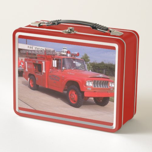Vintage Fire Truck Metal Lunch Box