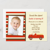 Vintage Fire Truck Photo Birthday Party Invitation (Front/Back)
