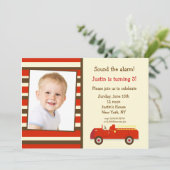 Vintage Fire Truck Photo Birthday Party Invitation (Standing Front)