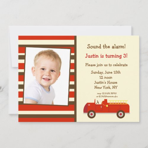 Vintage Fire Truck Photo Birthday Party Invitation