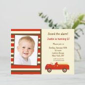 VIntage Fire truck Photo Birthday Party Invitation (Standing Front)