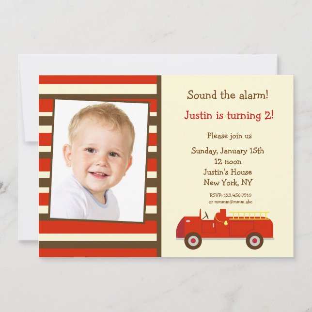 VIntage Fire truck Photo Birthday Party Invitation (Front)