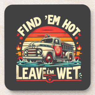 Vintage Fire Truck Sunset Graphic Beverage Coaster