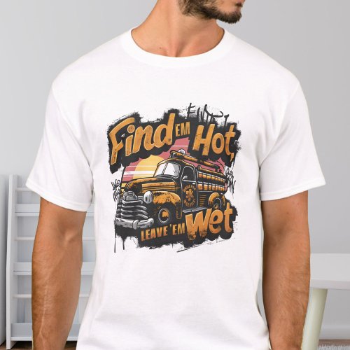 Vintage Fire Truck Sunset Graphic T_Shirt