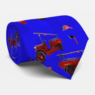 Vintage Fire Trucks On Blue, Neck Tie