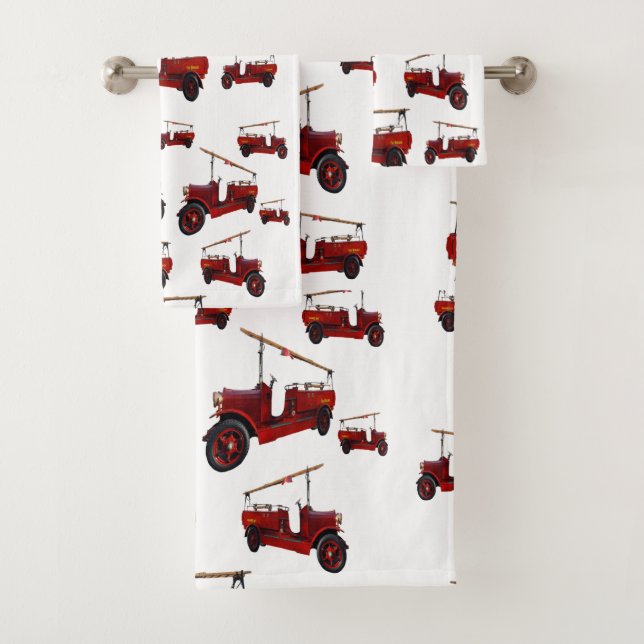 Vintage Fire Trucks Pattern, Bath Towel Set (Insitu)