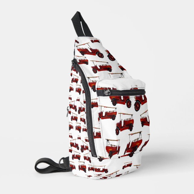 Vintage Fire Trucks Pattern, Sling Bag (Left Corner)