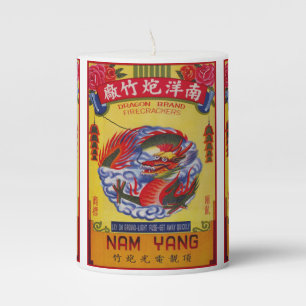 Vintage Firecracker Chinese Dragon Retro Red Pillar Candle