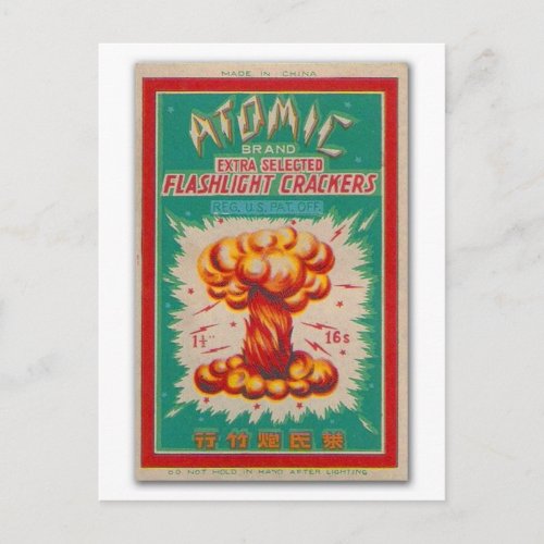 Vintage Firecracker Firework Label Atomic Brand Postcard