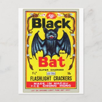 Vintage Firecrackers Black Bat Brand Postcard by seemonkee at Zazzle