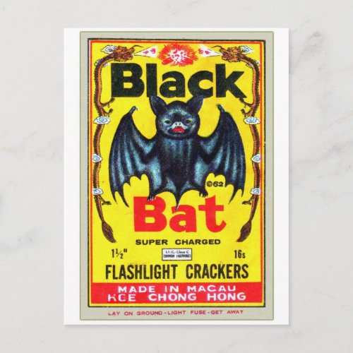 Vintage Firecrackers Black Bat Brand Postcard