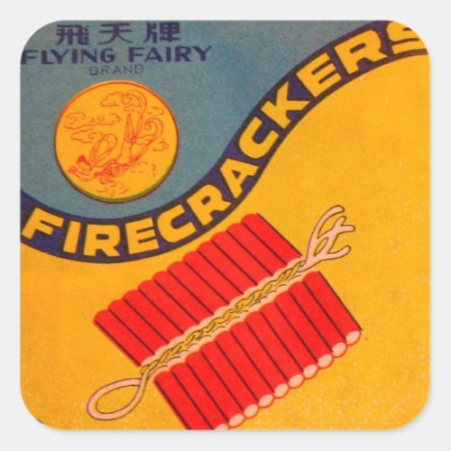 Vintage Firecrackers Flying Fairy Brand Square Sticker