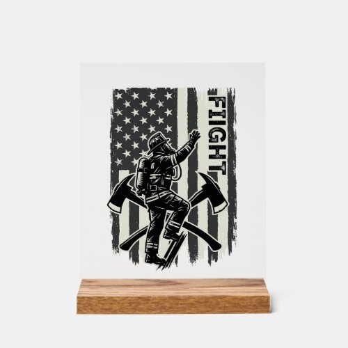 Vintage Firefighter Flag Fight Shirt Design_1 Acrylic Sign