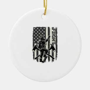 Vintage Firefighter Flag Fight Shirt Design_1 Ceramic Ornament