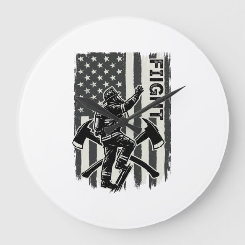 Vintage Firefighter Flag Fight Shirt Design_1 Large Clock