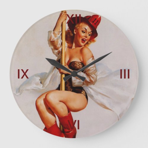 Vintage Firefighter Pin Up Girl Large Clock