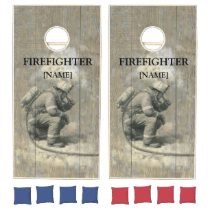Vintage Firefighter Retirement Tribute Rustic Wood Cornhole Set