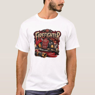 Vintage Firefighter Retro Emblem Design T-Shirt