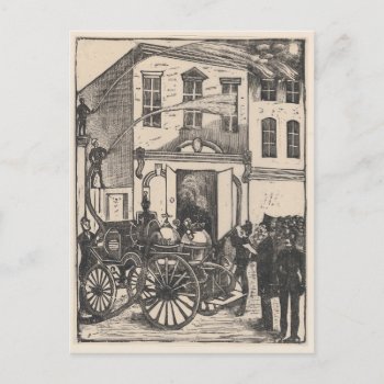 Vintage Firefighters Putting Out Fire Etching Postcard by SayWhatYouLike at Zazzle