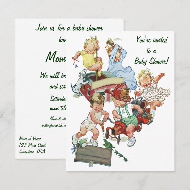 Vintage Fireman Theme Baby Shower Invitation (Front/Back)
