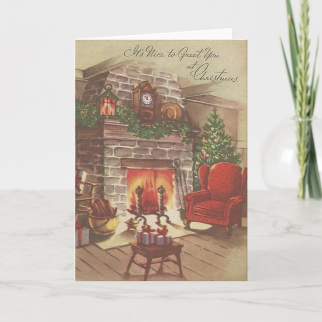 Vintage Fireplace Christmas Card (Front)