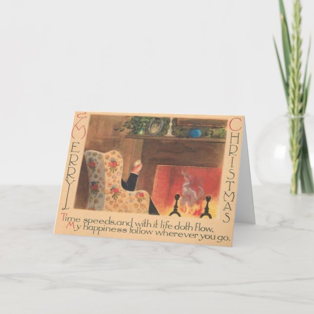 Vintage Fireplace Christmas Greeting Card (Front)