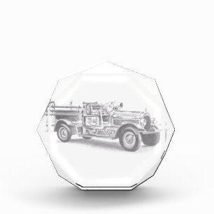 vintage firetruck pencil sketch fireman drawing  acrylic award