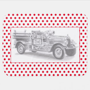 vintage firetruck pencil sketch fireman drawing  baby blanket