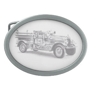 vintage firetruck pencil sketch fireman drawing  belt buckle