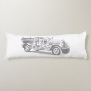 vintage firetruck pencil sketch fireman drawing body pillow