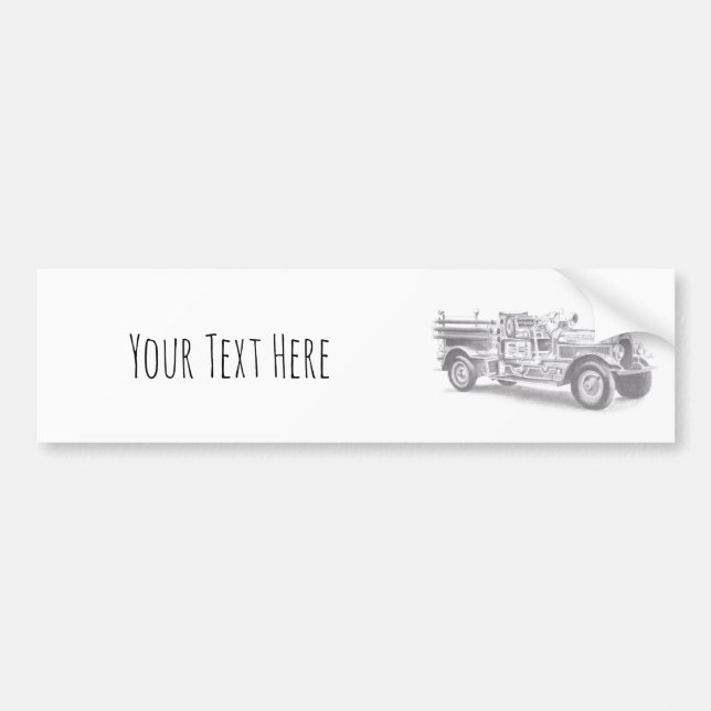 vintage firetruck pencil sketch fireman drawing  bumper sticker (Front)