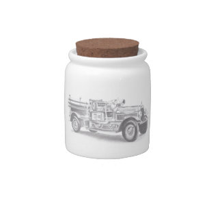 vintage firetruck pencil sketch fireman drawing candy jar