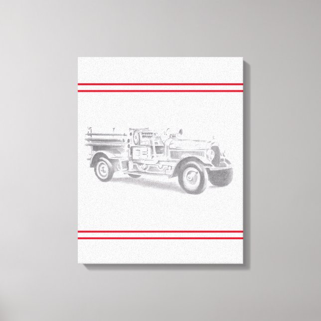 vintage firetruck pencil sketch fireman drawing  canvas print (Front)