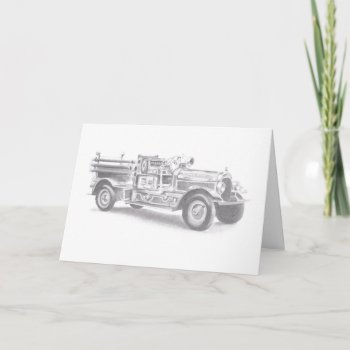 Vintage Firetruck Pencil Sketch Fireman Drawing  Card by CharmedPix at Zazzle